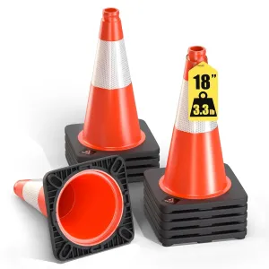 GECCO ™ (10 Pack) 18 Inch 3.3 Lb Small Orange Traffic Cones Set | Safety Cones, Orange Cones, Parking Cones, Construction Cones, Road Cones | PVC Plastic & Black Base - [PRO Series]