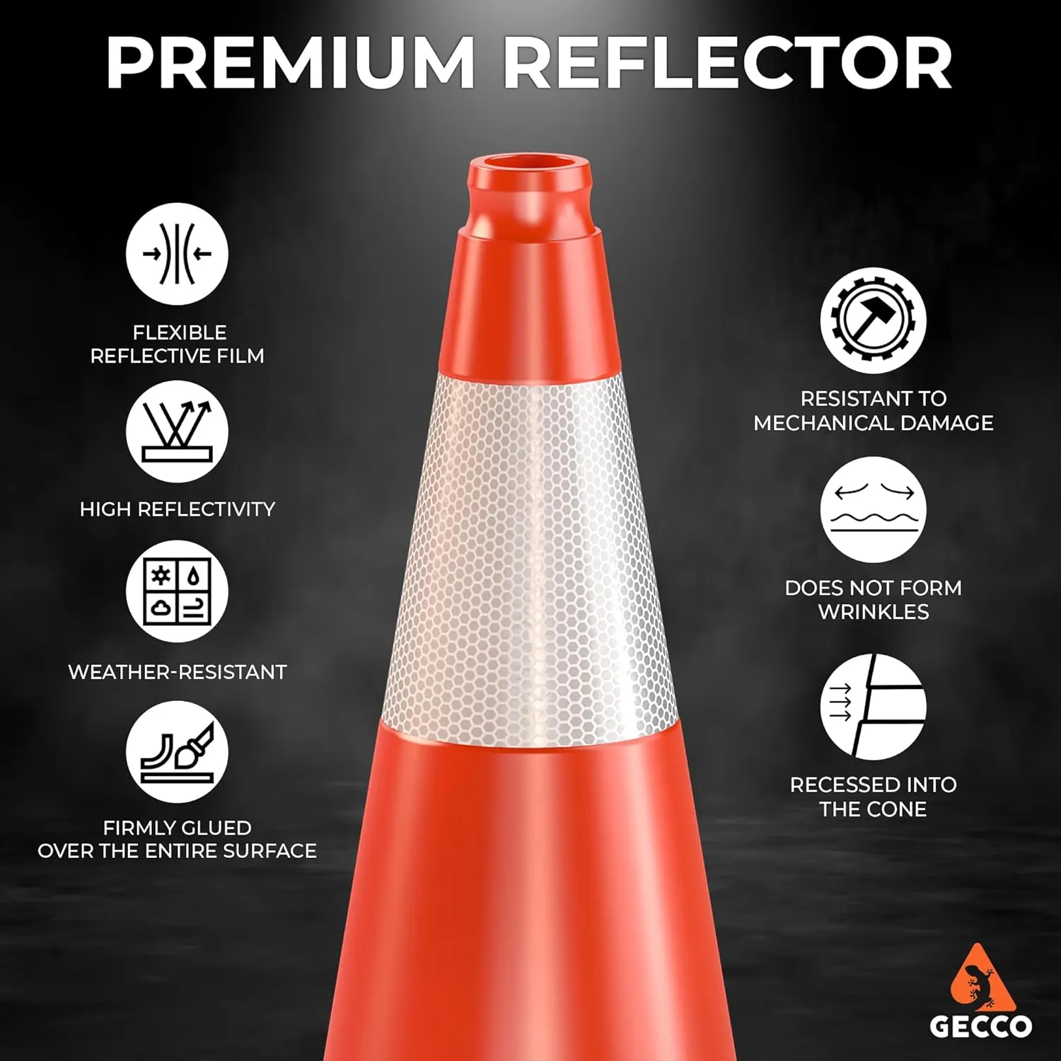 GECCO ™ (10 Pack) 18 Inch 3.3 Lb Small Orange Traffic Cones Set | Safety Cones, Orange Cones, Parking Cones, Construction Cones, Road Cones | PVC Plastic & Black Base - [PRO Series]