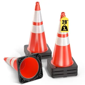 GECCO ™ (6 Pack) 28 Inch 7 Lb Heavy Duty Orange Traffic Cones Set | Durable Safety Cones, Orange Cones, Parking Cones, Construction Cones, Road Cones | PVC Plastic & Black Base - [PRO Series]