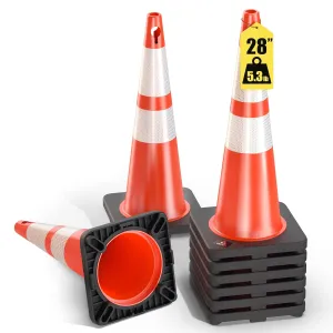 GECCO ™ (8 Pack) 28 Inch 5.3 Lb New Orange Traffic Cones with Chain Hole | Safety Cones, Orange Cones, Parking Cones, Construction Cones, Road Cones | PVC Plastic & Black Base - [INNOVA Series]