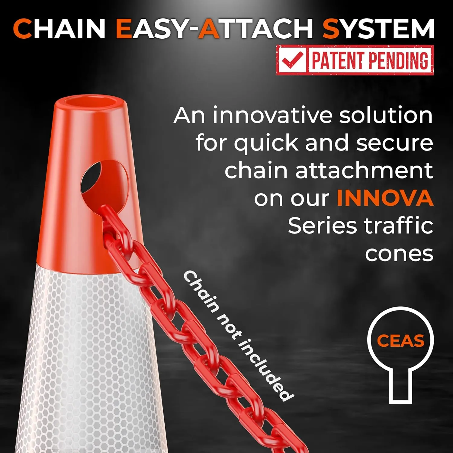 GECCO ™ (8 Pack) 28 Inch 5.3 Lb New Orange Traffic Cones with Chain Hole | Safety Cones, Orange Cones, Parking Cones, Construction Cones, Road Cones | PVC Plastic & Black Base - [INNOVA Series]