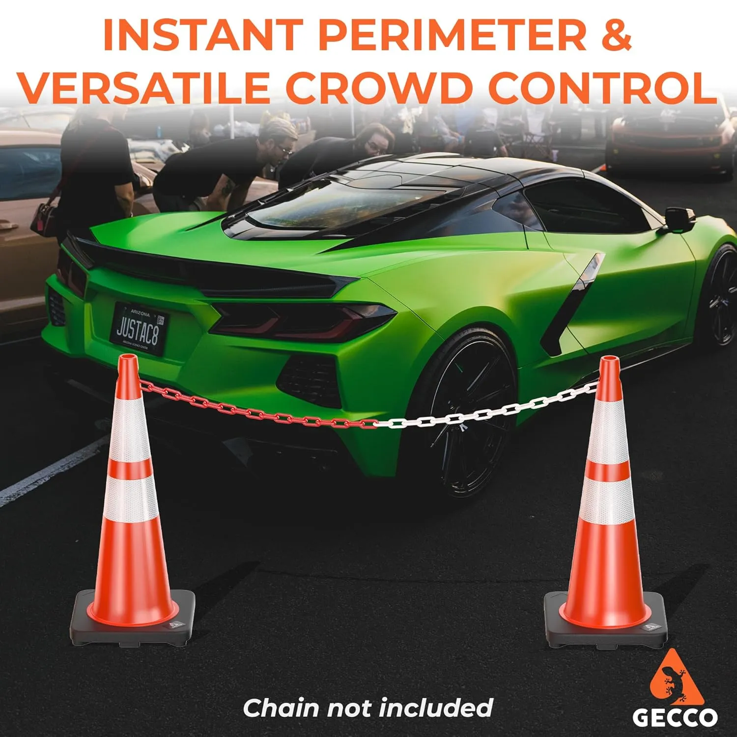 GECCO ™ (8 Pack) 28 Inch 5.3 Lb New Orange Traffic Cones with Chain Hole | Safety Cones, Orange Cones, Parking Cones, Construction Cones, Road Cones | PVC Plastic & Black Base - [INNOVA Series]