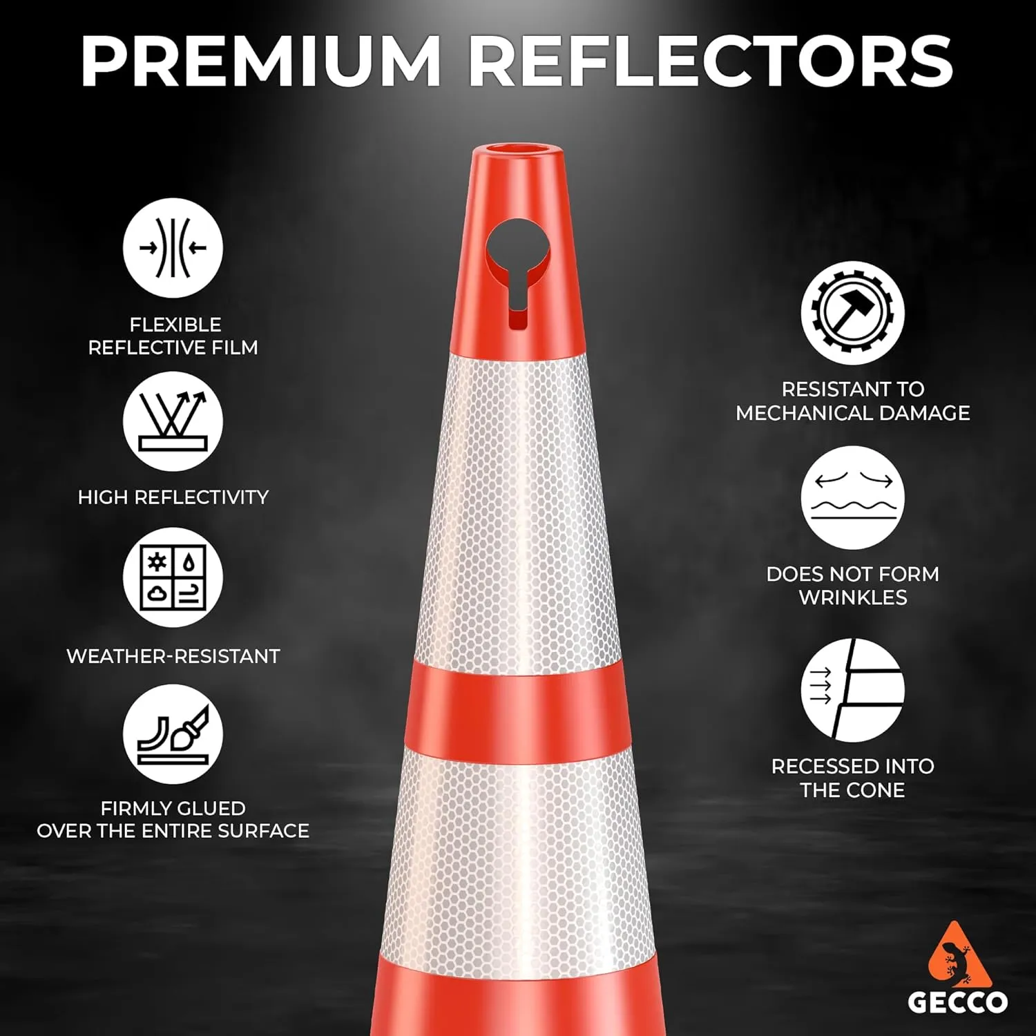 GECCO ™ (8 Pack) 28 Inch 5.3 Lb New Orange Traffic Cones with Chain Hole | Safety Cones, Orange Cones, Parking Cones, Construction Cones, Road Cones | PVC Plastic & Black Base - [INNOVA Series]