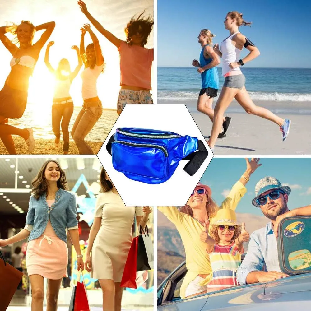 Geestock Fanny Packs for Women holographic Bags, Rave PVC Waterproof Reflective Belt Bag, Fashion Waist Bag with Adjustable Belt, Silver, Pink, Black Glitter Fanny Pack for Swimming Running