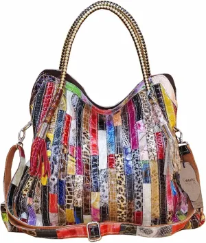 Genuine Leather Handbags Purse Large Capacity Shoulder Hobo Purse Women Multicolor Tote Bag