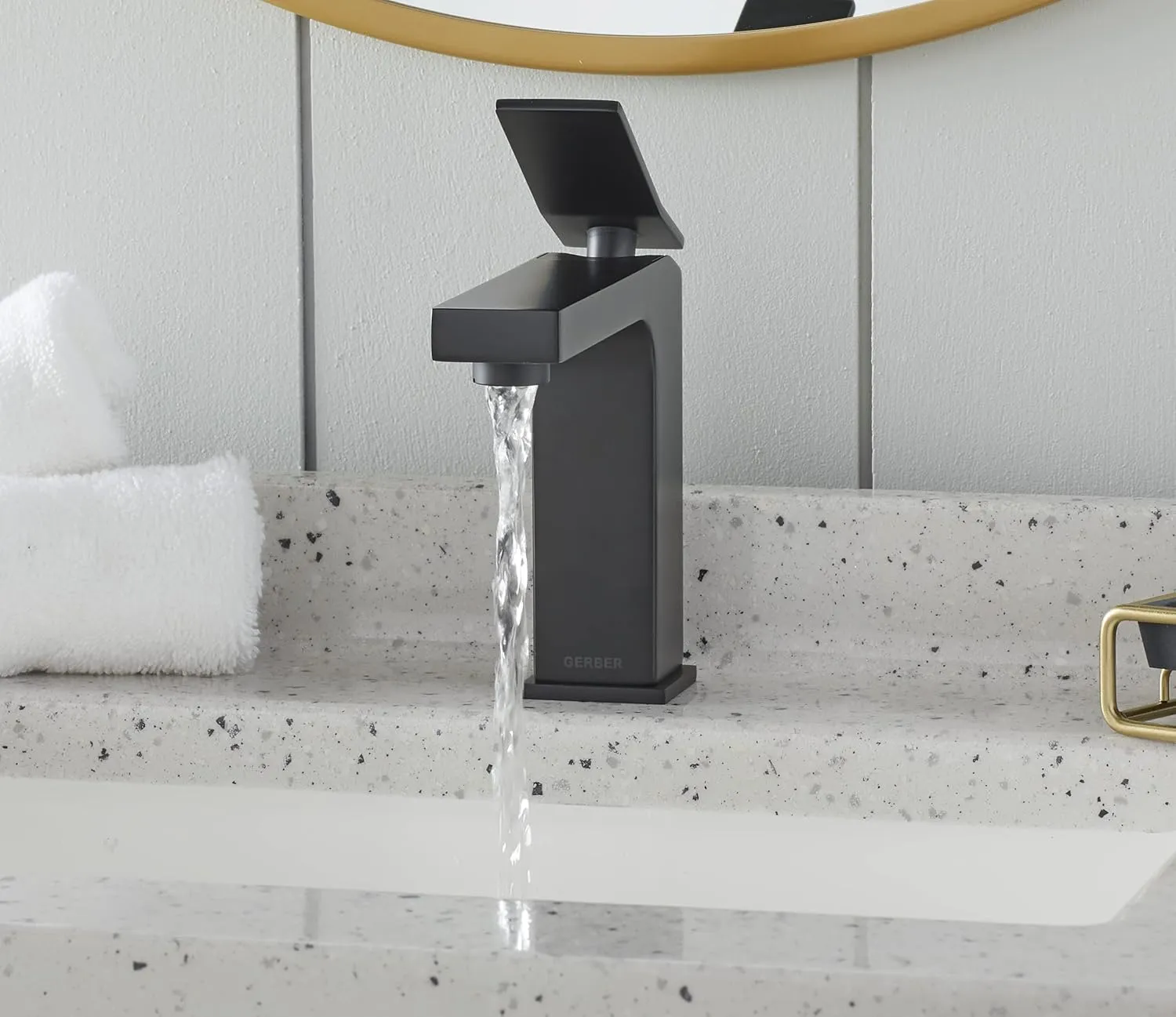 Gerber Avian Single Handle Bathroom Faucet with Metal Touch Down Drain, Satin Black