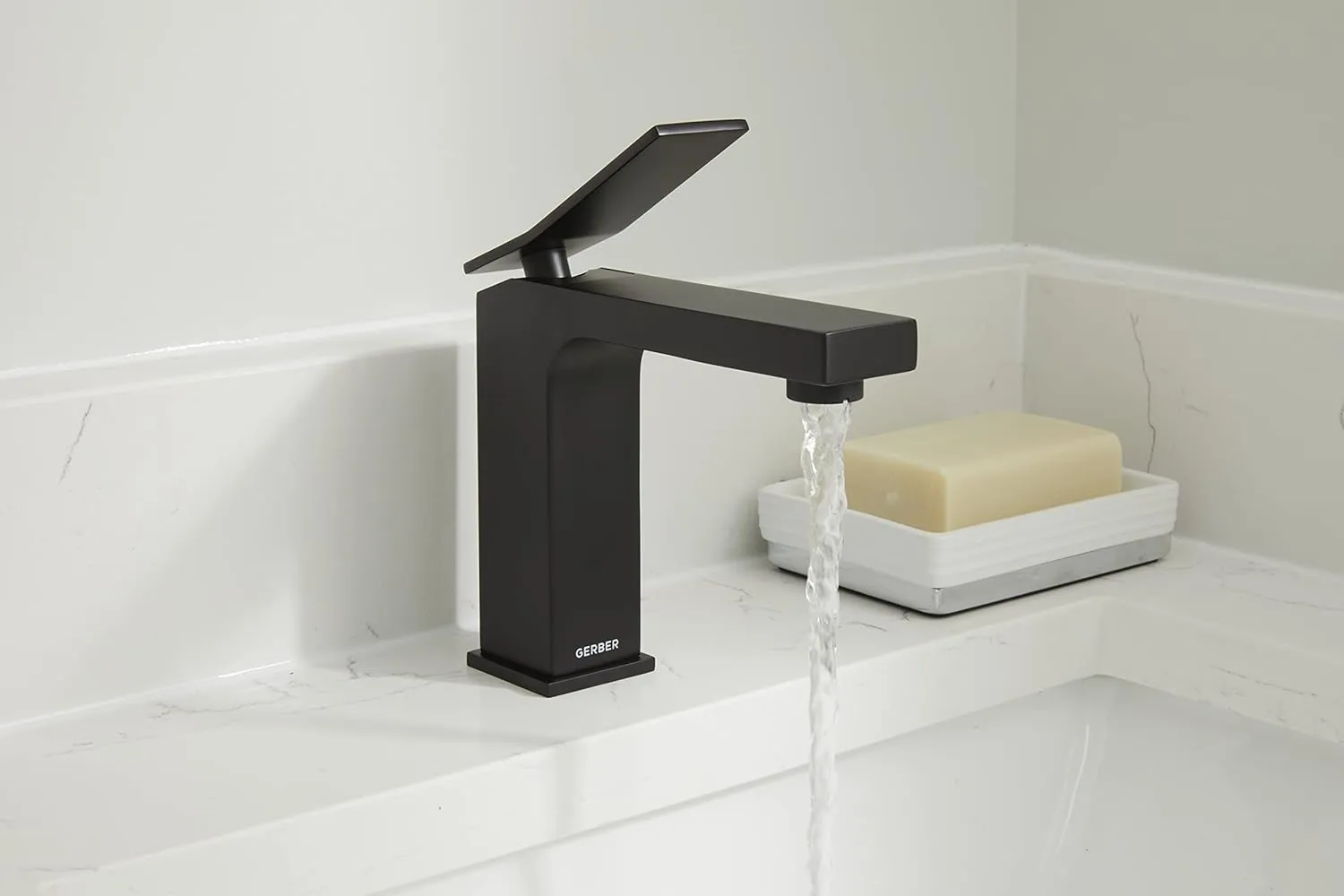 Gerber Avian Single Handle Bathroom Faucet with Metal Touch Down Drain, Satin Black