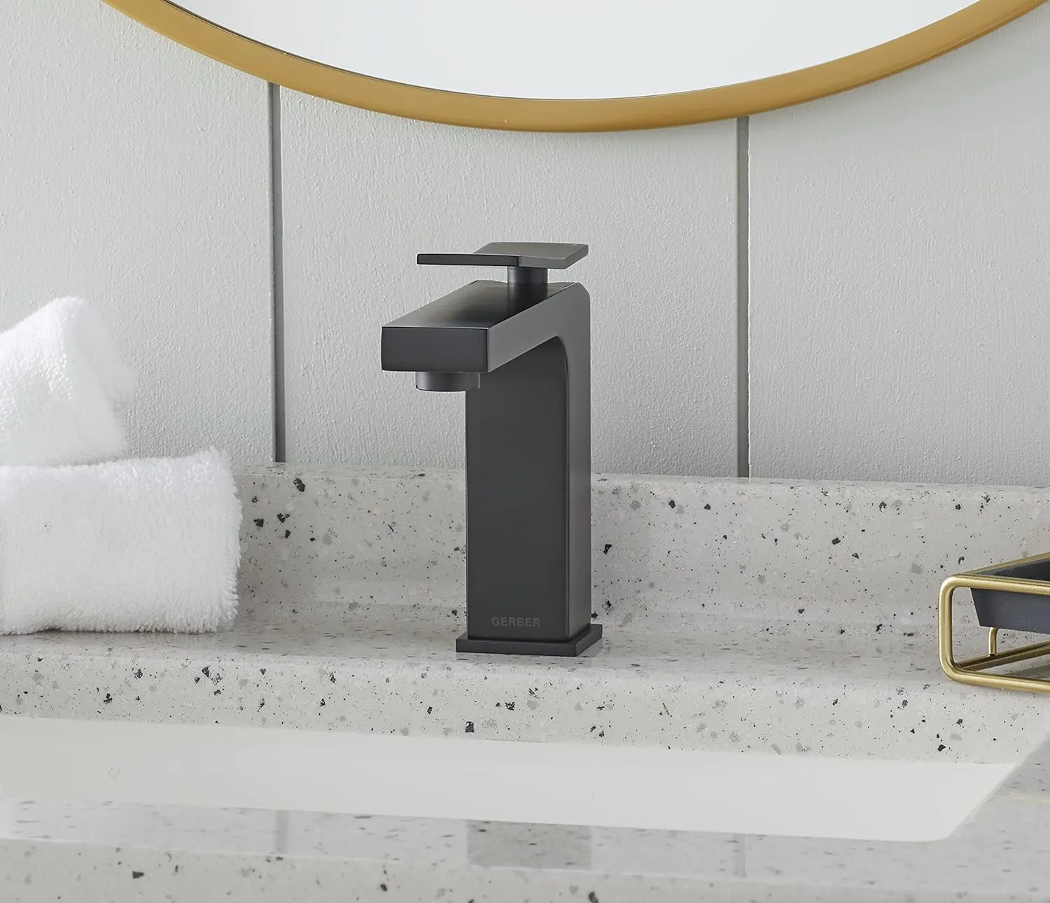Gerber Avian Single Handle Bathroom Faucet with Metal Touch Down Drain, Satin Black