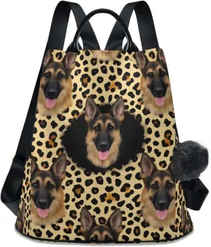 German Shepherd Dog Leopard Backpack for Women Anti Theft Large Fashion Travel Shoulder Bag Purse Rucksack Lightweight