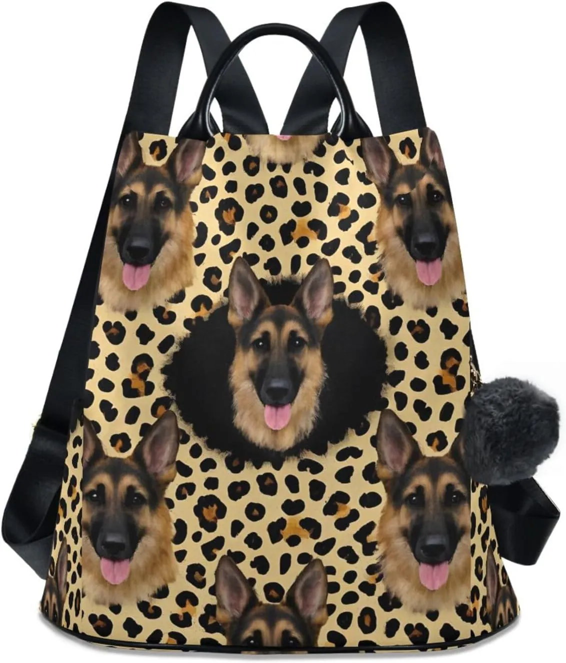 German Shepherd Dog Leopard Backpack for Women Anti Theft Large Fashion Travel Shoulder Bag Purse Rucksack Lightweight