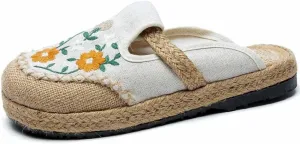GHYUB Cotton China Shoes ，Embroidered Shoes Women's Chinese Floral Embroidery Slippers Casual Shoes，Canvas Linen Slipper (Color : White, Size : EUR39/40)