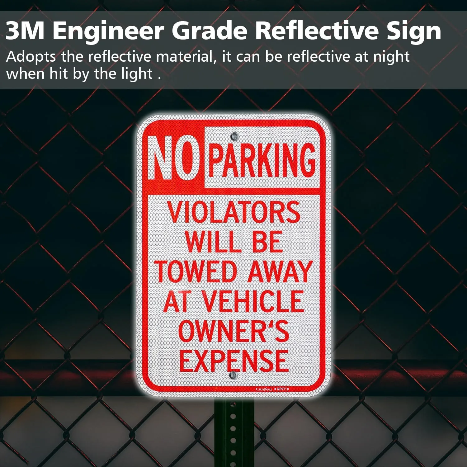 GicnKeuz Large No Parking Signs,18x12 Inches Violators Will Be Towed Away at Vehicle Owner's Expense Signs, Engineer Grade Reflective Aluminum, Fade Resistant,Indoor or Outdoor Use (2-Pack)