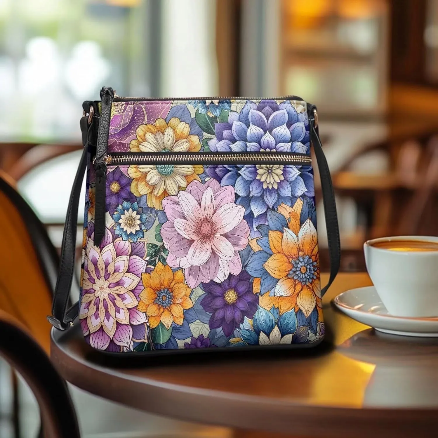 GIFTPUZZ Soft Leather Crossbody Purse with Zipper Pockets and Adjustable Shoulder Strap for Work Travel Shopping