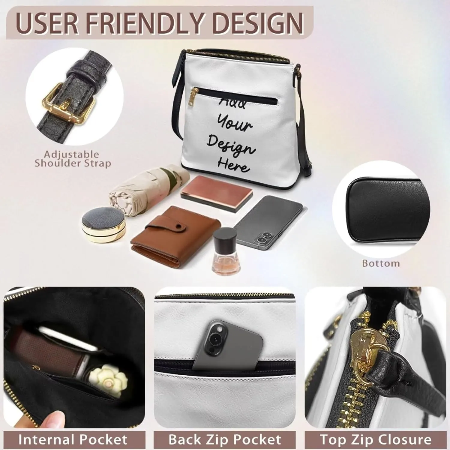 GIFTPUZZ Soft Leather Crossbody Purse with Zipper Pockets and Adjustable Shoulder Strap for Work Travel Shopping