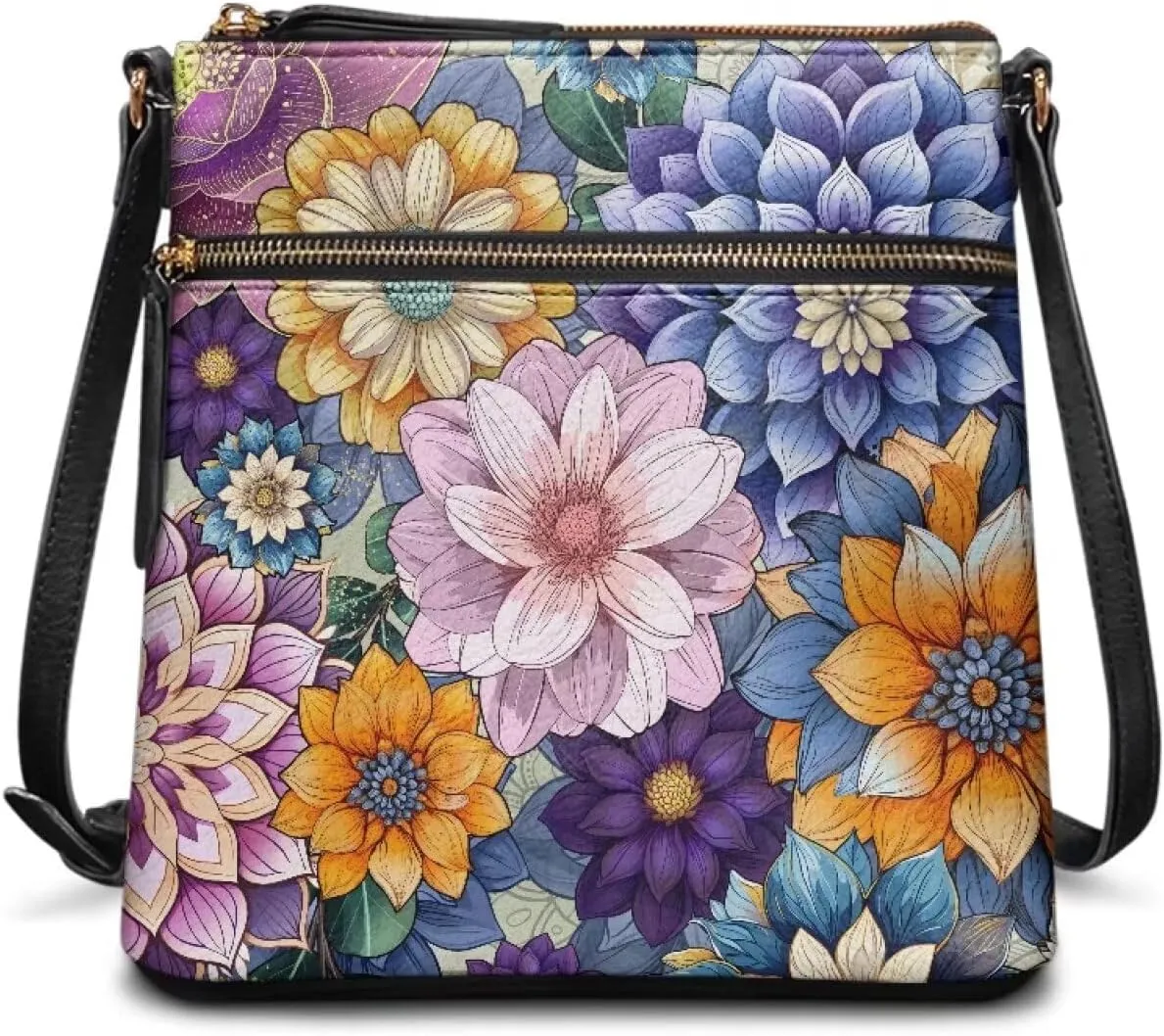 GIFTPUZZ Soft Leather Crossbody Purse with Zipper Pockets and Adjustable Shoulder Strap for Work Travel Shopping