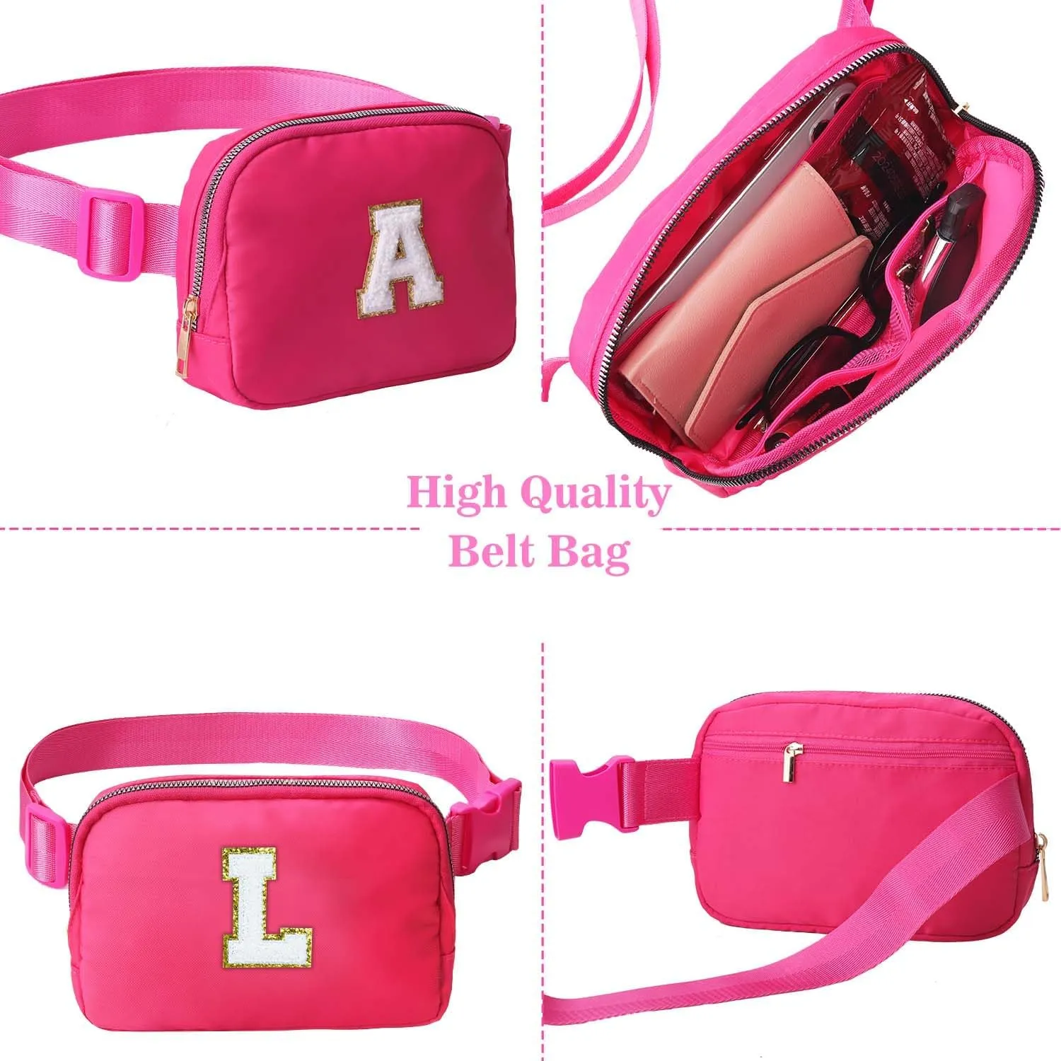 Gifts Girls Teens Kids - Birthday Gifts for Women, Personalized Gifts for Mom Freind Sister Teacher, Graduation Gifts for Her, Initial Crossbody Bag Belt Bag for Women Rose Red S