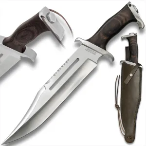 Gil Hibben Full Size Hibben III Bowie Knife | 1988 Rambo Reproduction | Leather Sheath Included | 7Cr13 Stainless Steel Blade | Wooden Handle | Overall Length 17.75"