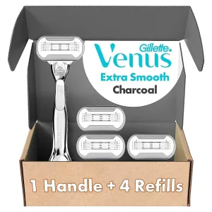 Gillette Venus Extra Smooth Charcoal Women's Razor Handle   4 Blade Refills