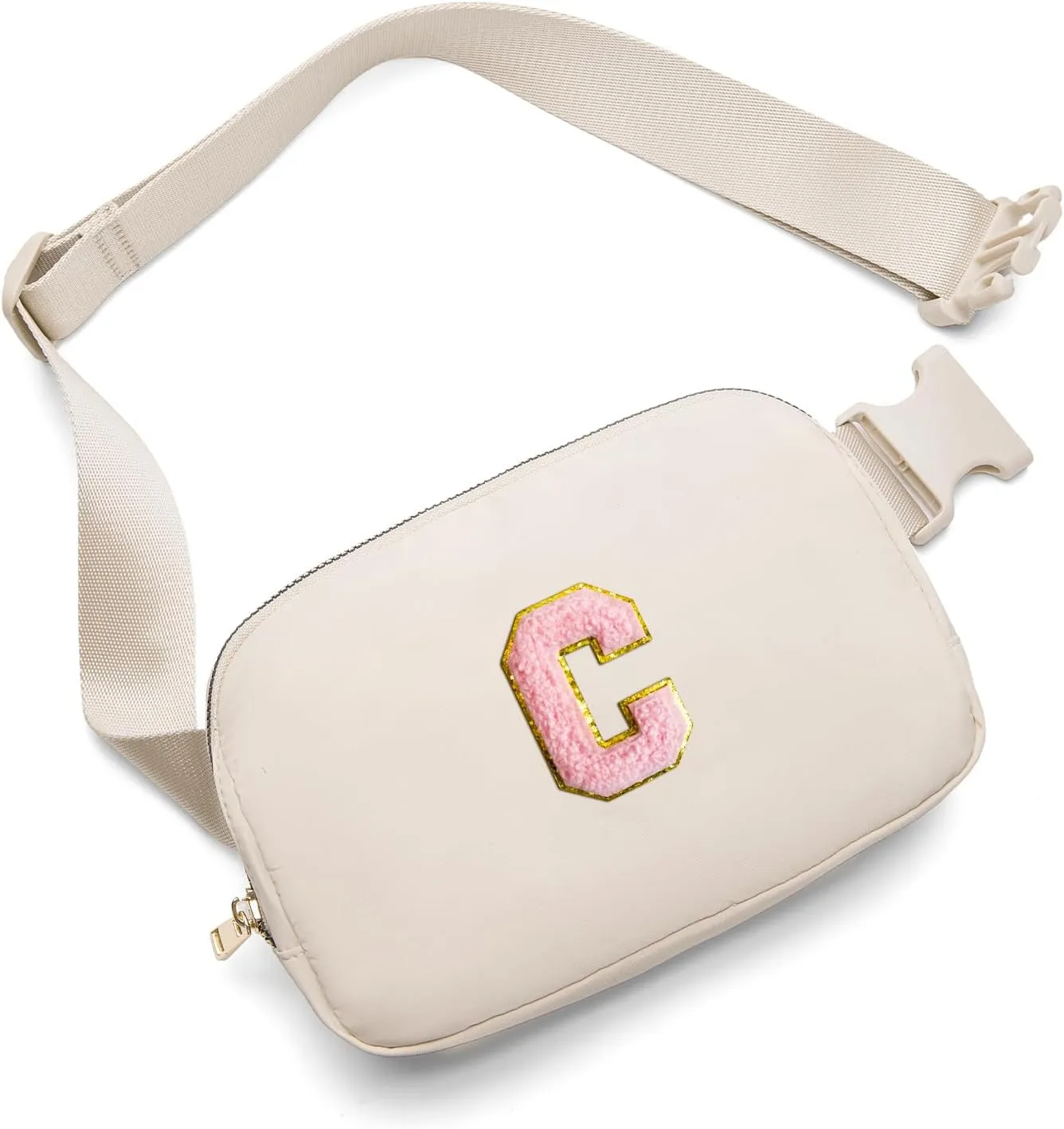 Gitus Belt Bag Fanny Pack Crossbody Bags with Initial Letter Patch Cute Stuff Birthday Gifts for Teenager Girls Cool Stuff for Teens Trendy Preppy Stuff for Teen Girls (Beige-C)