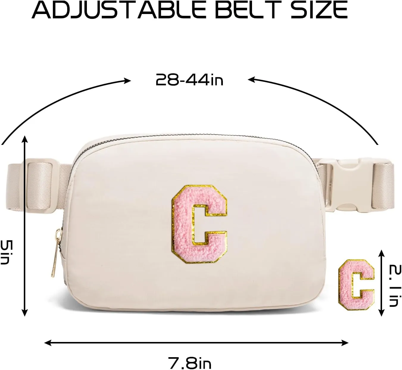 Gitus Belt Bag Fanny Pack Crossbody Bags with Initial Letter Patch Cute Stuff Birthday Gifts for Teenager Girls Cool Stuff for Teens Trendy Preppy Stuff for Teen Girls (Beige-C)