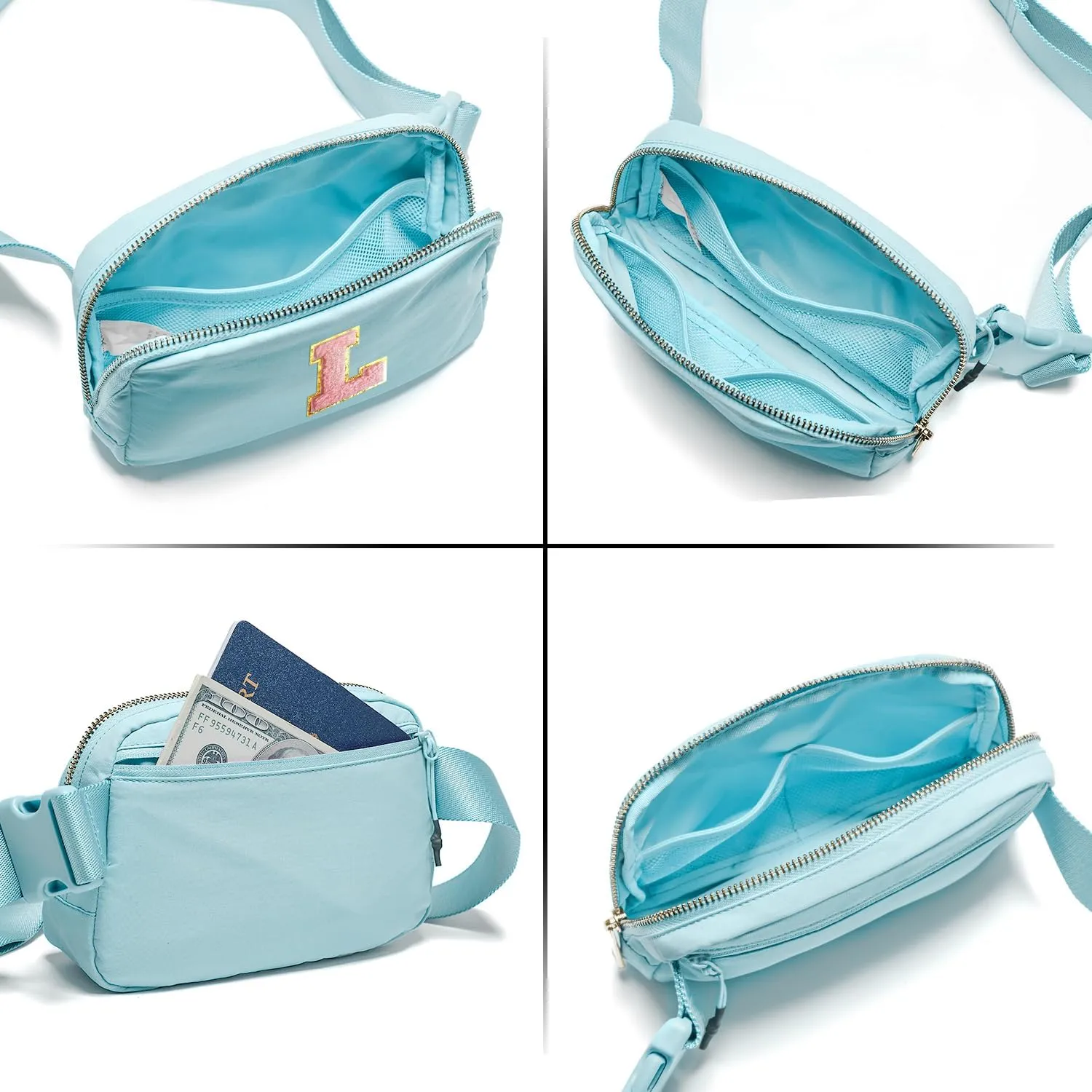 Gitus Gifts for 7 8 9 10 11 Year Old Girls Belt Bag Fanny Pack Crossbody Bags with Initial Letter Patch Birthday Gifts for Daughter Sister Friends Teen girls (Icing Blue-L)