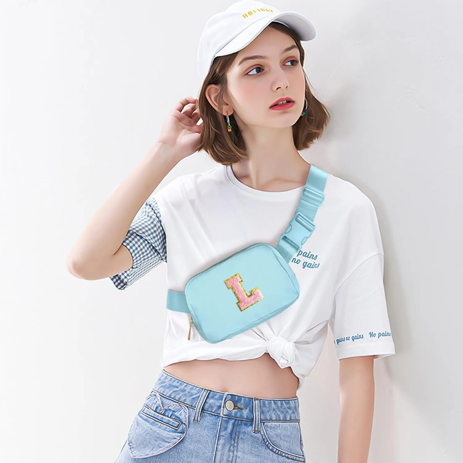 Gitus Gifts for 7 8 9 10 11 Year Old Girls Belt Bag Fanny Pack Crossbody Bags with Initial Letter Patch Birthday Gifts for Daughter Sister Friends Teen girls (Icing Blue-L)
