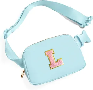 Gitus Gifts for 7 8 9 10 11 Year Old Girls Belt Bag Fanny Pack Crossbody Bags with Initial Letter Patch Birthday Gifts for Daughter Sister Friends Teen girls (Icing Blue-L)