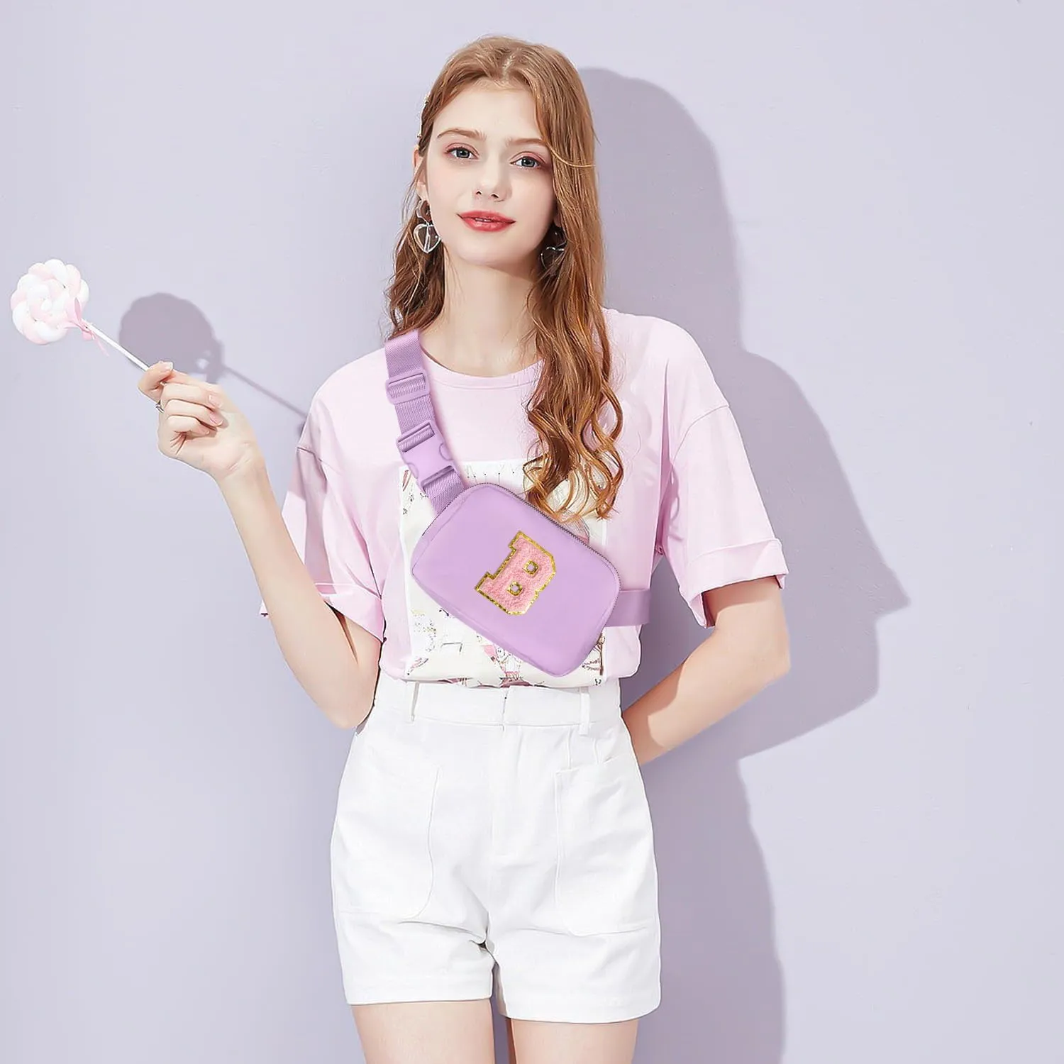 Gitus Initial Belt Bag Fanny Pack Crossbody Bag for Girls Birthday Gifts Age 8-10 Teen Girl Gifts Trend Stuff Personalized Letter Gifts for Daughter Sister (Lavender-B)