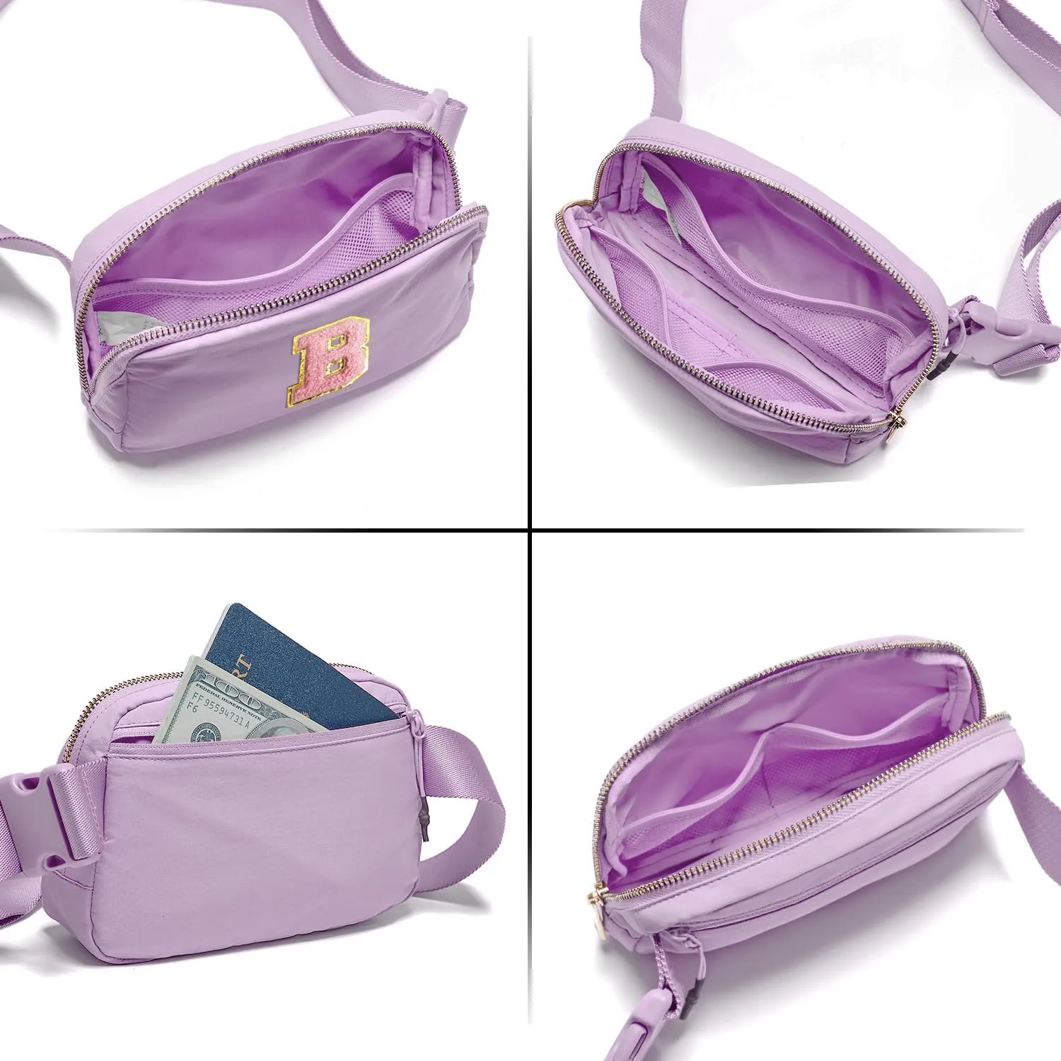 Gitus Initial Belt Bag Fanny Pack Crossbody Bag for Girls Birthday Gifts Age 8-10 Teen Girl Gifts Trend Stuff Personalized Letter Gifts for Daughter Sister (Lavender-B)