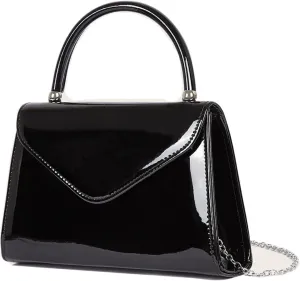 Glossy Patent Leather Handbag for Women Evening Bag Small Satchel Bag Chain Shoulder Bag Flip Top Handle Bag