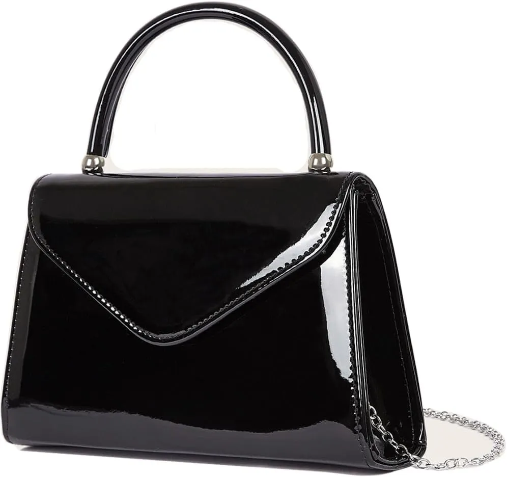 Glossy Patent Leather Handbag for Women Evening Bag Small Satchel Bag Chain Shoulder Bag Flip Top Handle Bag