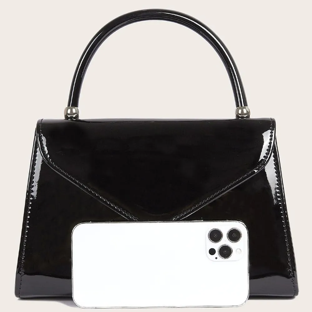Glossy Patent Leather Handbag for Women Evening Bag Small Satchel Bag Chain Shoulder Bag Flip Top Handle Bag