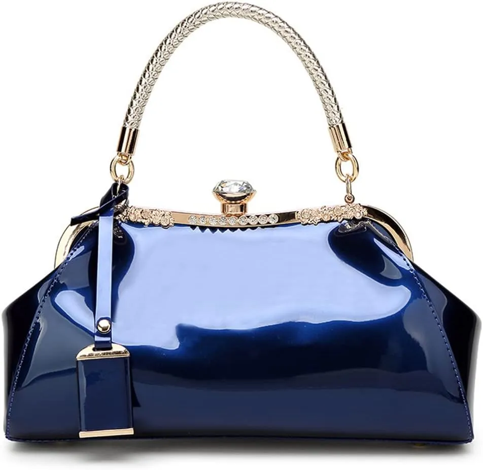 Glossy Patent Leather Handbag for Women Top Handle Tote Bag Evening Shoulder Purse Wedding Satchel