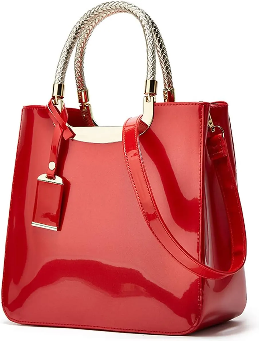 Glossy Patent Leather Women Handbag Shiny Shoulder Bag Evening Purse Style Top-Handle Bag Crossbody Satchel Party
