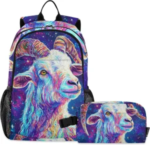 Goat Galaxy Backpack with Lunch Bag, Travel School Backpack for Boys Girls Kids Backpacks Set