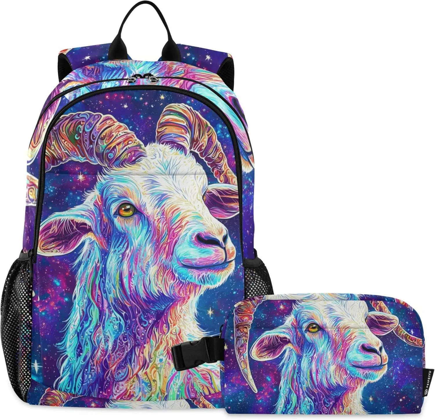 Goat Galaxy Backpack with Lunch Bag, Travel School Backpack for Boys Girls Kids Backpacks Set