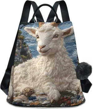 Goat Pattern Backpack for Women Anti Theft Large Fashion Travel Shoulder Bag Purse Rucksack Lightweight