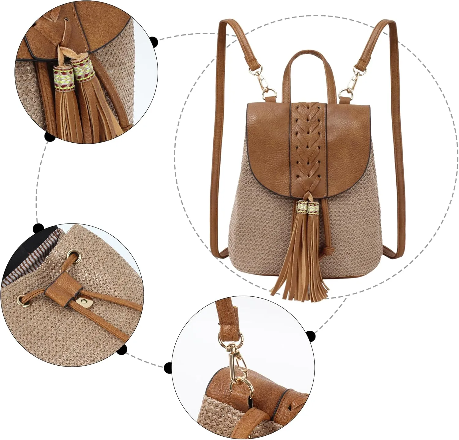Goclothod Women Vintage Backpack Bohemian Rucksack Drawstring Shoulder Bag Casual Daypack