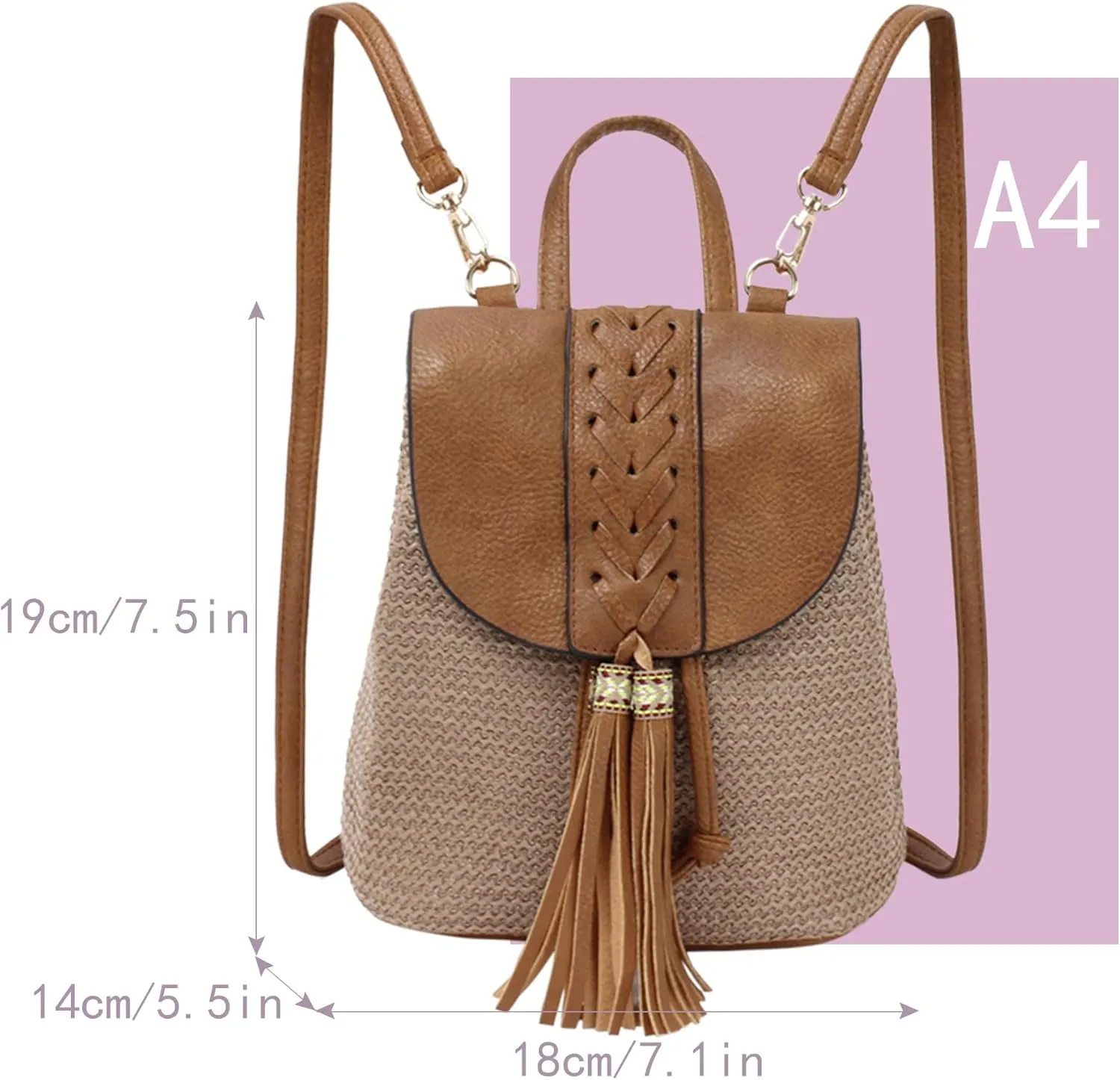 Goclothod Women Vintage Backpack Bohemian Rucksack Drawstring Shoulder Bag Casual Daypack