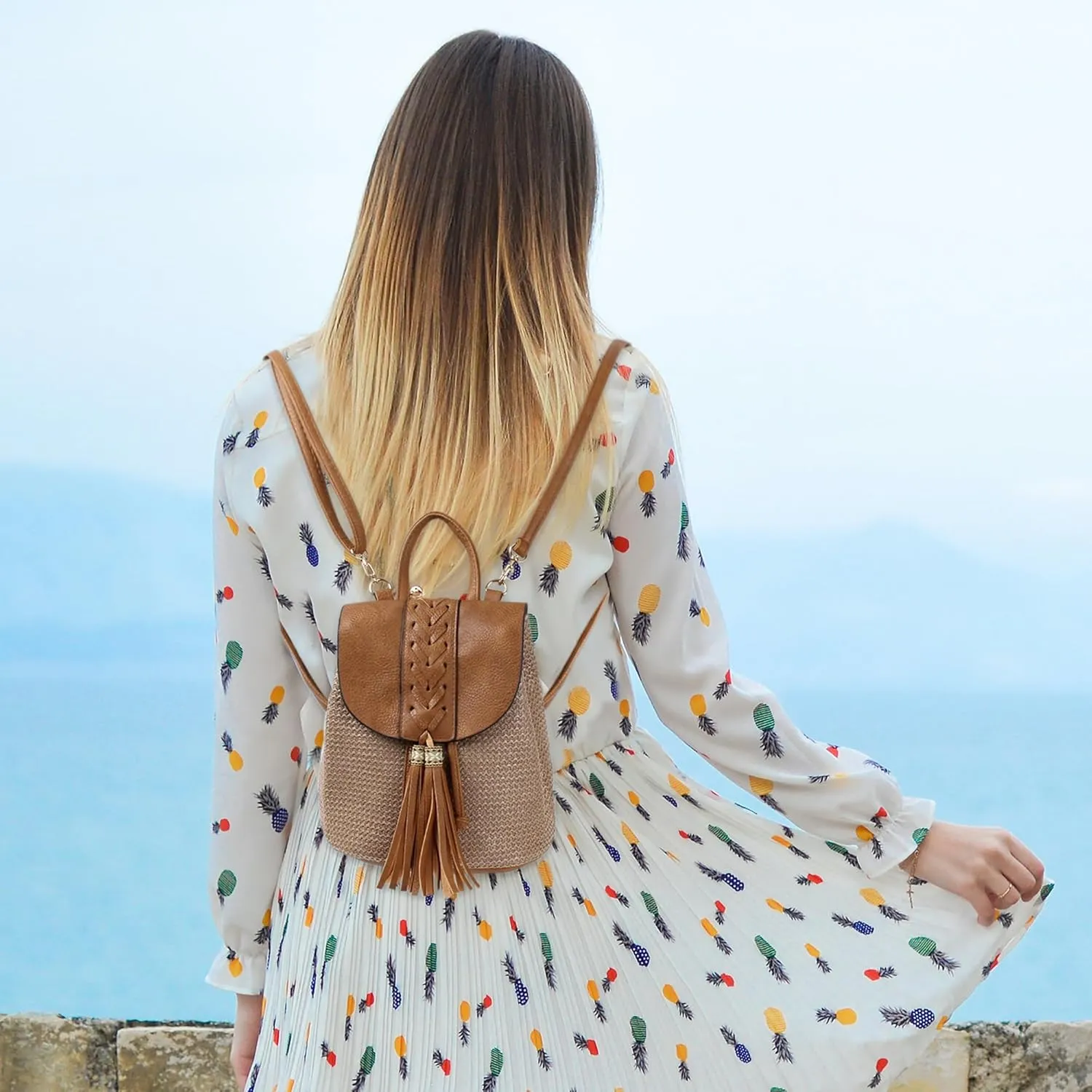 Goclothod Women Vintage Backpack Bohemian Rucksack Drawstring Shoulder Bag Casual Daypack