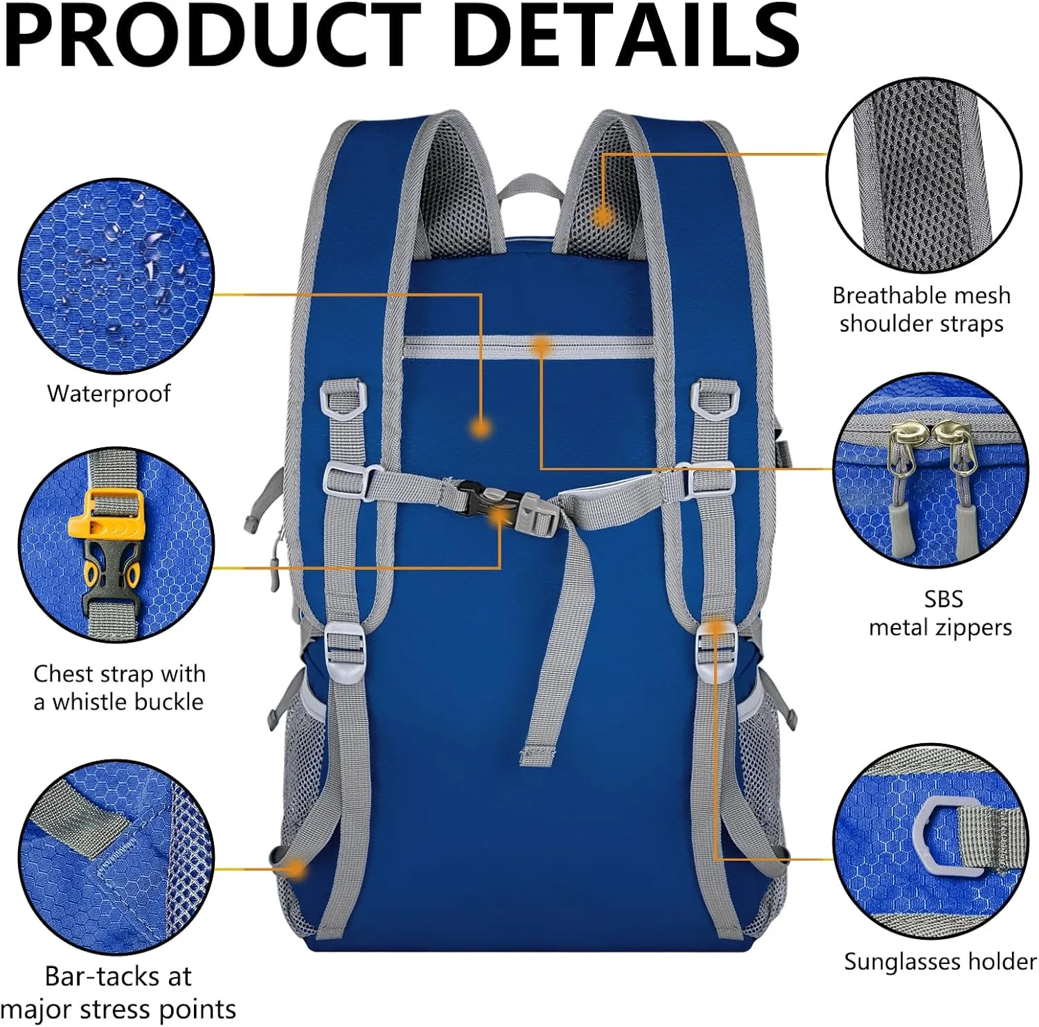Goloni Lightweight Hiking Backpack Bag - 40L Traveling Camping Backpack Outdoor Day Pack with Reflective Webbing and Waterproof Pocket