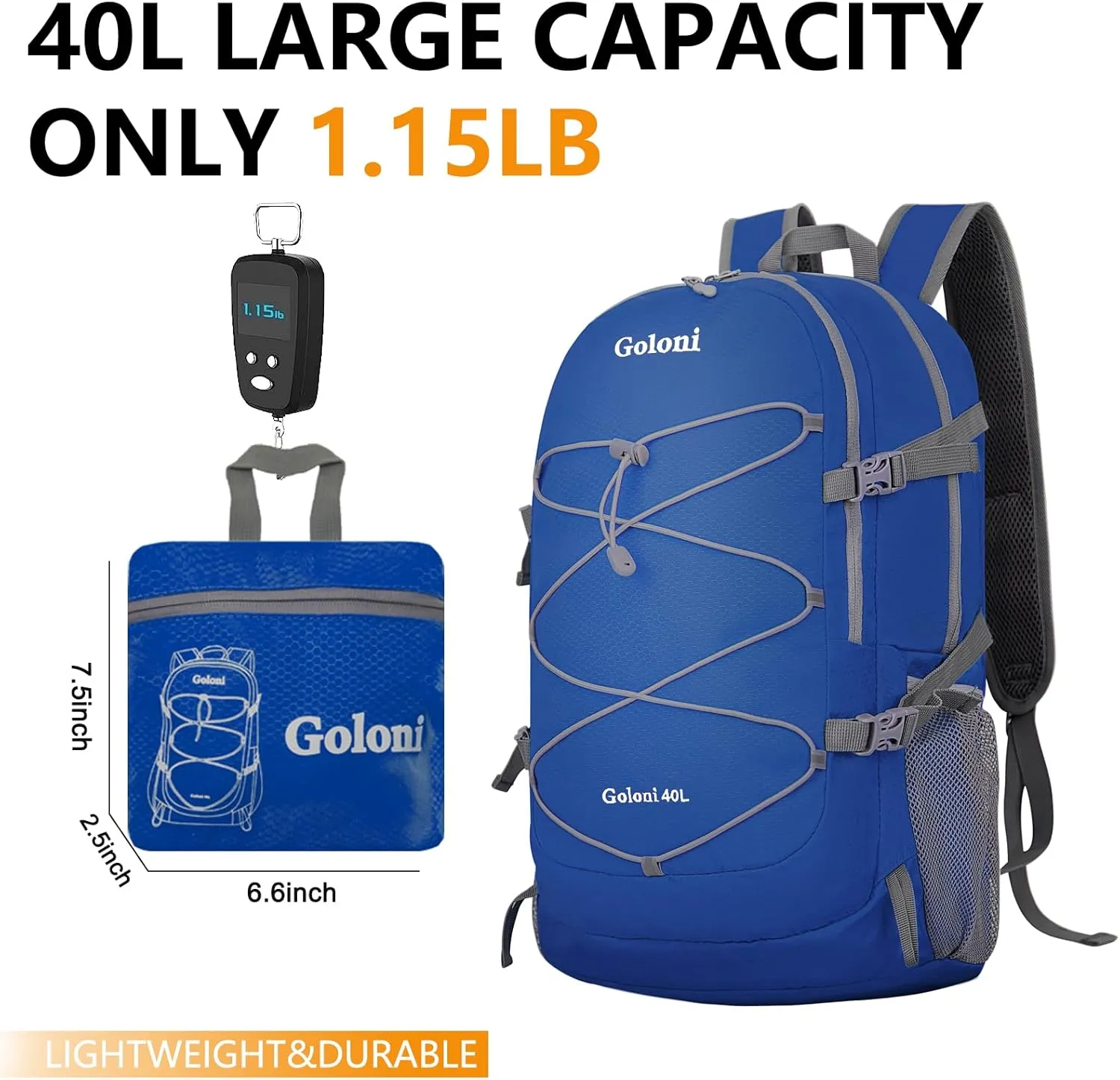 Goloni Lightweight Hiking Backpack Bag - 40L Traveling Camping Backpack Outdoor Day Pack with Reflective Webbing and Waterproof Pocket