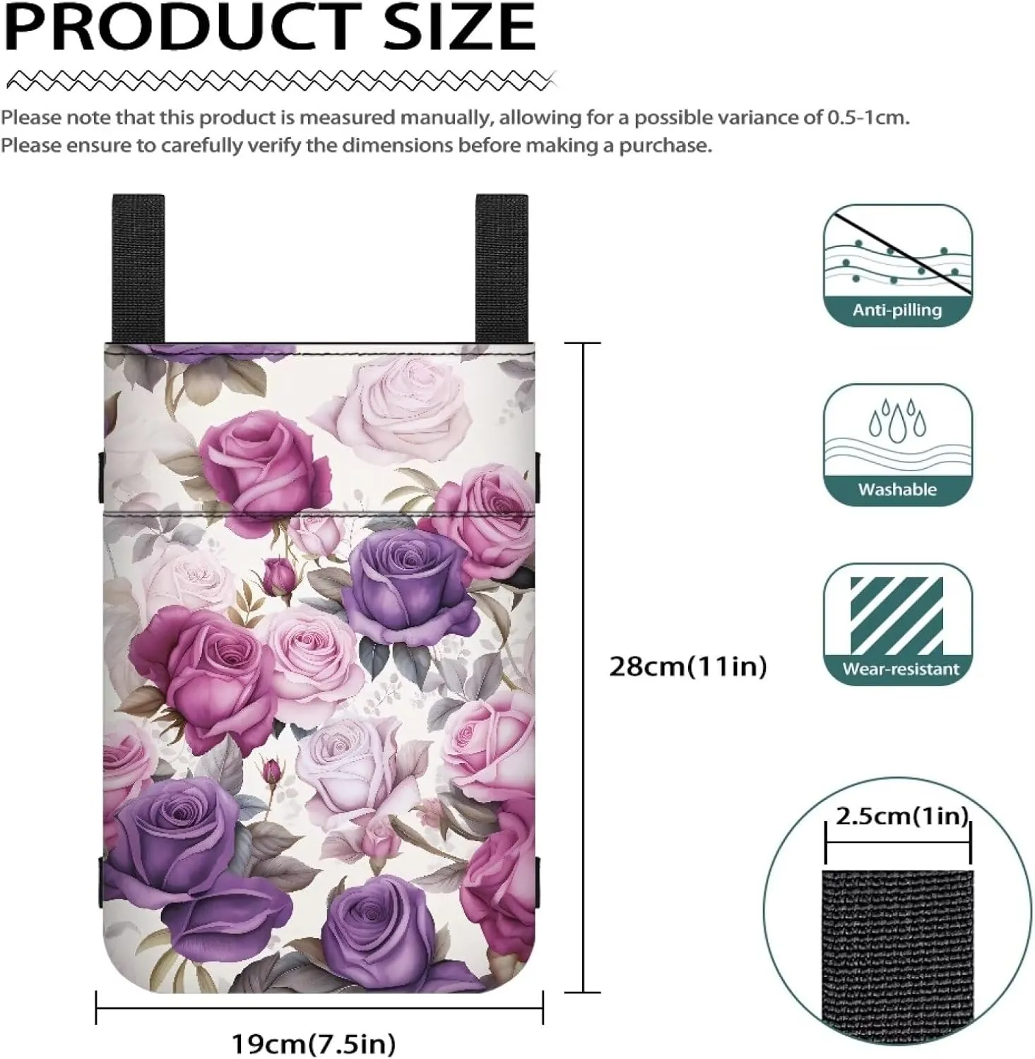 Gomyblomy Roses Crutch Storage Bag Lightweight Crutch Accessories for Adults Women Storage Pouch with Pockets and Drink Holder, Universal Crutch Accessories Bag