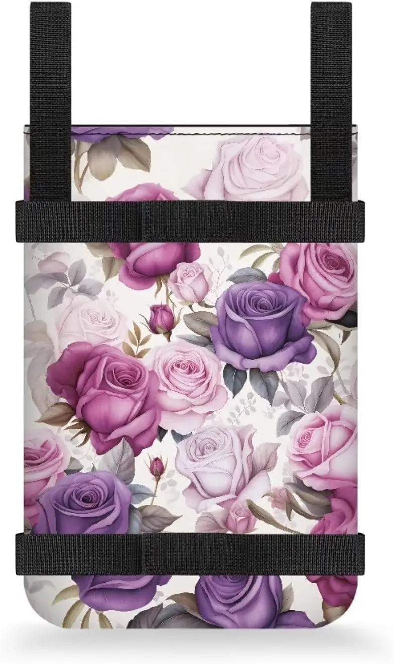Gomyblomy Roses Crutch Storage Bag Lightweight Crutch Accessories for Adults Women Storage Pouch with Pockets and Drink Holder, Universal Crutch Accessories Bag