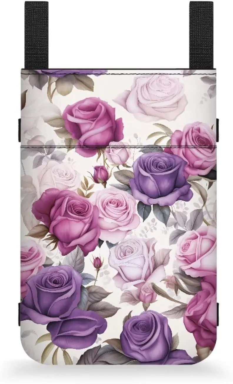 Gomyblomy Roses Crutch Storage Bag Lightweight Crutch Accessories for Adults Women Storage Pouch with Pockets and Drink Holder, Universal Crutch Accessories Bag