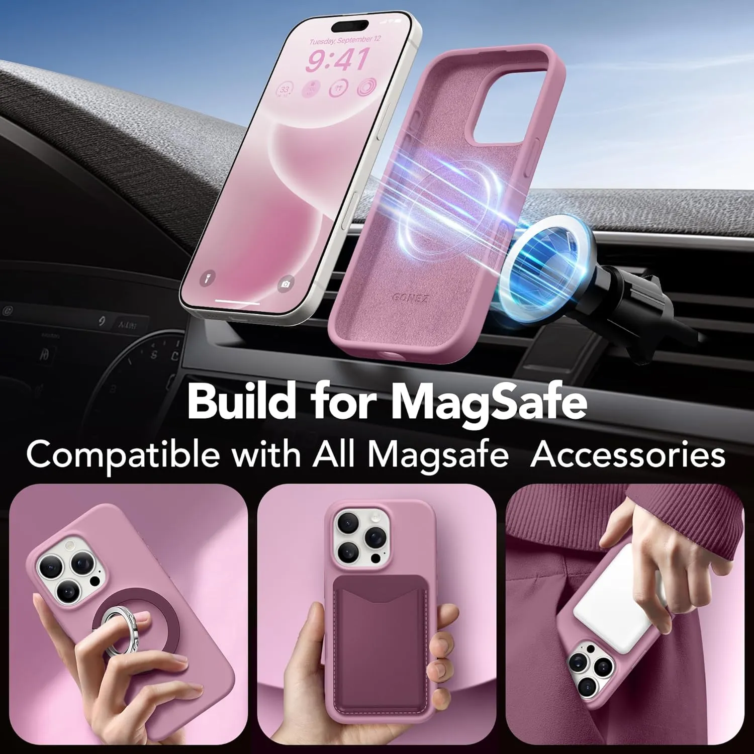GONEZ Magnetic for iPhone 16 Pro Case, Compatible with MagSafe, [Screen Protector   Camera Lens Protector], Silicone Shockproof Anti-Scratch Protective Phone Case 6.3 inch, Blackcurrant