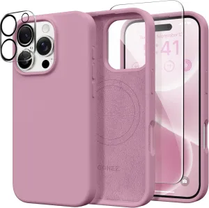 GONEZ Magnetic for iPhone 16 Pro Case, Compatible with MagSafe, [Screen Protector   Camera Lens Protector], Silicone Shockproof Anti-Scratch Protective Phone Case 6.3 inch, Blackcurrant