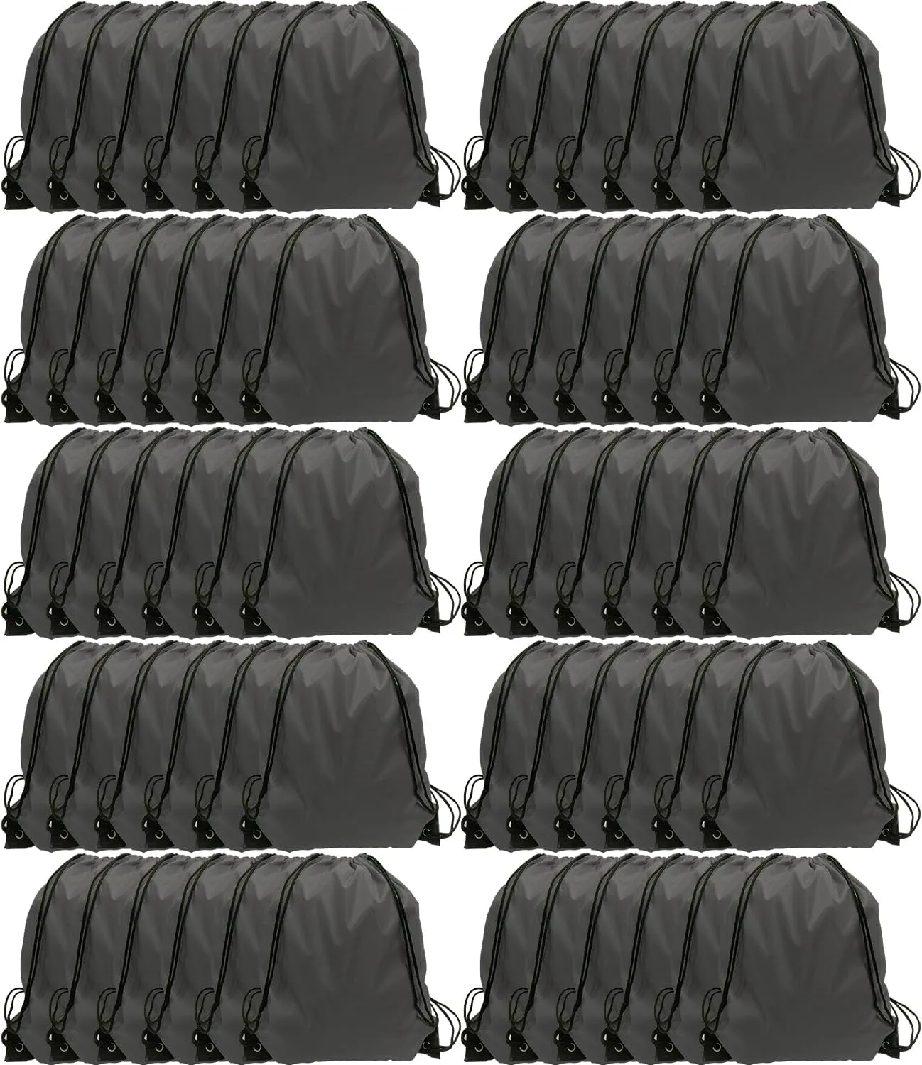 GoodtoU Drawstring Bags, Drawstring Nylon Backpack Draw String Bags Pack Bulk Cinch Sack for Sport, Traveling, Team (60Pcs, Grey)