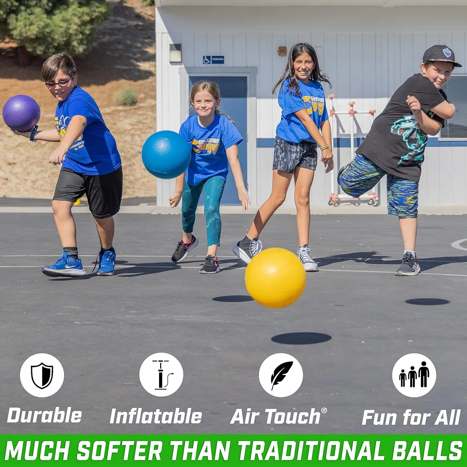 GoSports Inflatable Dodgeballs - Choose 5 Inch or 7 Inch No Sting Balls - Set of 6 Includes Ball Pump & Mesh Bag
