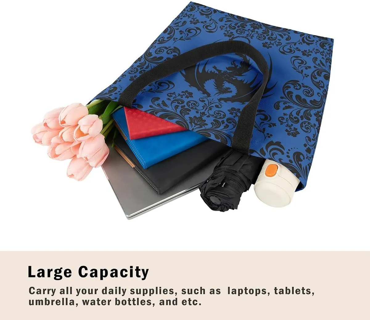 Gothic Damask Tote Bag Victorian Floral Reusable Grocery Bag Bohemian Exotic Shopping Handbag Flower Shoulder Bag